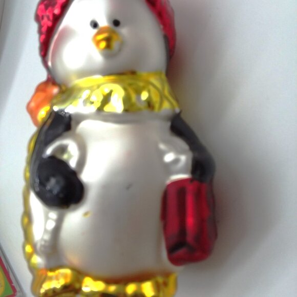 Penguin Christmas Ornament Glass Holiday Tree Metallic Winter Gift Bulb Hanging - Picture 7 of 7